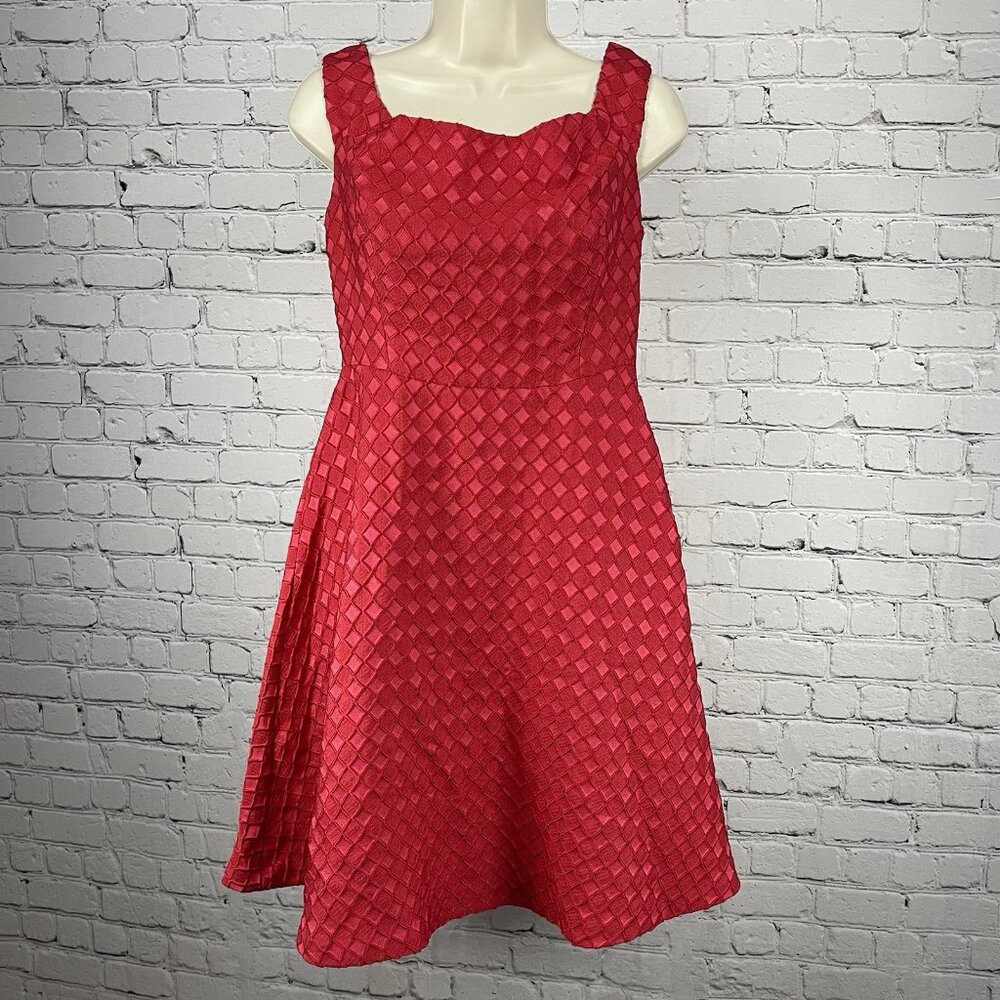 Moulinette Soeurs Anthropologie Red Fit Flare Smocked Zipped Lined Dress Size 4
